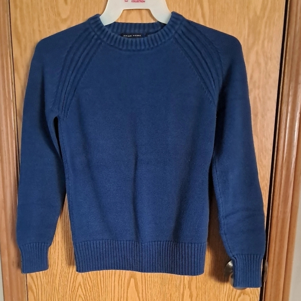 Ladies Jeanne Pierre Navy Blue Crew Neck Partially Ribbed Sweater Size S